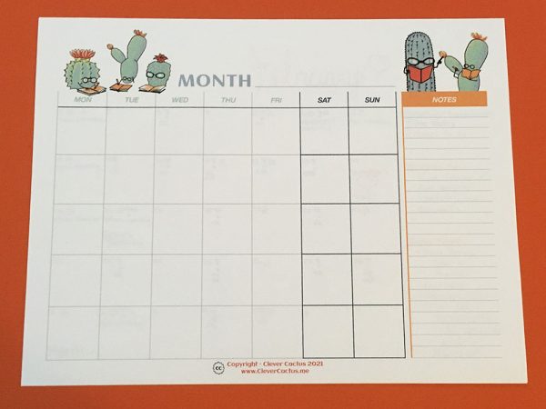 Clever Cactus Calendar colour blank