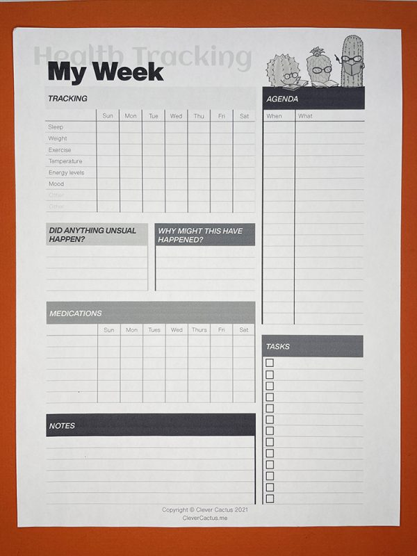 My Week Health Tracking Black & White