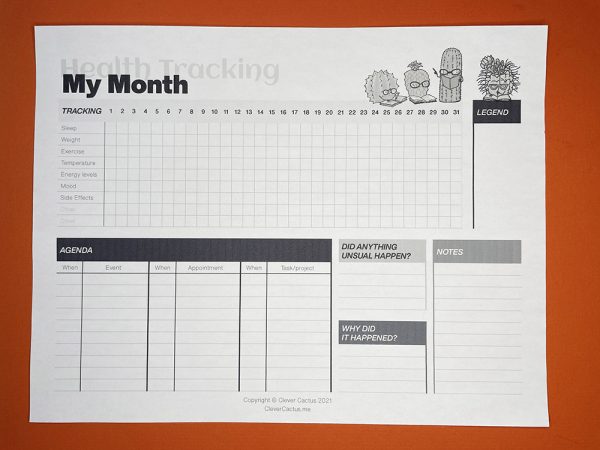 My Month Health Tracking Black and White